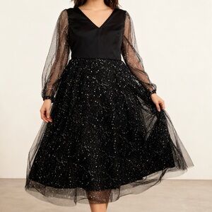 Chic Black Glitter Long Sleeve Dress